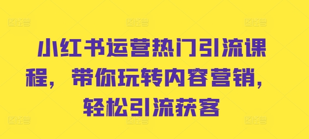 小红书运营热门引流课程，带你玩转内容营销，轻松引流获客-宝藏屋创业网
