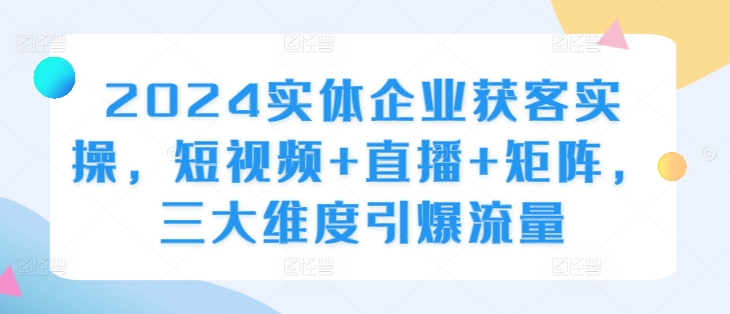 2024实体企业获客实操，短视频+直播+矩阵，三大维度引爆流量-宝藏屋创业网