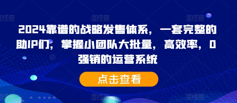 2024靠谱的战略发售体系，一套完整的助IP们，掌握小团队大批量，高效率，0 强销的运营系统-宝藏屋创业网