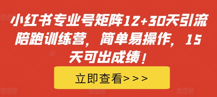 小红书专业号矩阵12+30天引流陪跑训练营，简单易操作，15天可出成绩!-宝藏屋创业网