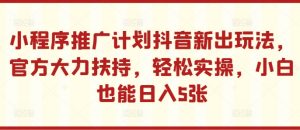 小程序推广计划抖音新出玩法,官方大力扶持,轻松实操,小白也能日入5张【揭秘】-宝藏屋创业网