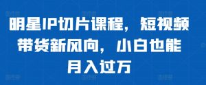 明星IP切片课程,短视频带货新风向,小白也能月入过万-宝藏屋创业网