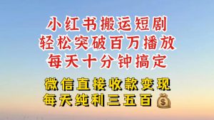 小红书搬运热门短剧,轻松爆流百万播放,每天引流几十人,搞个大几百块真的很简单-宝藏屋创业网