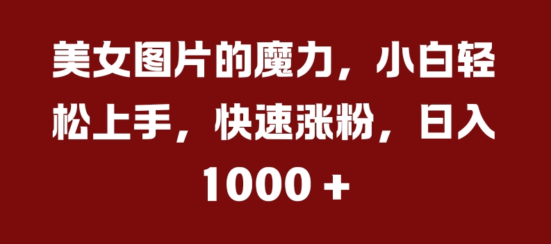 美女图片的魔力，小白轻松上手，快速涨粉，日入几张【揭秘】-宝藏屋创业网
