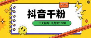 抖音千粉项目,自然涨粉变现,三天起号,日变现1k【揭秘】-宝藏屋创业网