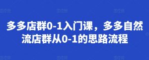 多多店群0-1入门课,多多自然流店群从0-1的思路流程-宝藏屋创业网
