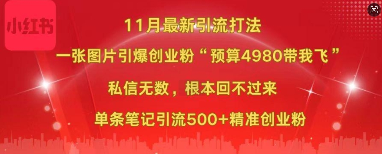 小红书11月最新图片打粉，一张图片引爆创业粉，“预算4980带我飞”，单条引流500+精准创业粉-宝藏屋创业网