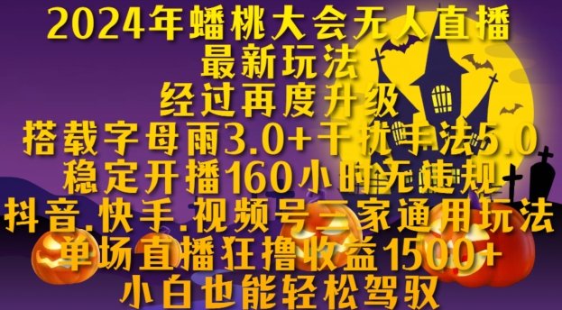 2024年蟠桃大会无人直播最新玩法，稳定开播160小时无违规，抖音、快手、视频号三家通用玩法【揭秘】-宝藏屋创业网