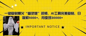 一键复刻爆火“幽灵娘”视频,AI工具完美复刻,日吸粉1000+,月变现过W-宝藏屋创业网