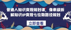 普通人知识变现规划课,像素级拆解知识IP变现七位数路径规划-宝藏屋创业网