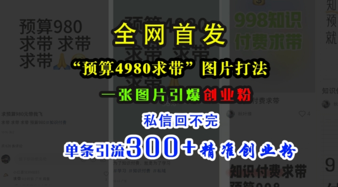 小红书“预算4980带我飞”图片打法，一张图片引爆创业粉，私信回不完，单条引流300+精准创业粉-宝藏屋创业网