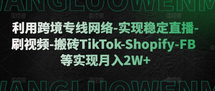 利用跨境专线网络-实现稳定直播-刷视频-搬砖TikTok-Shopify-FB等实现月入2W+【揭秘】-宝藏屋创业网