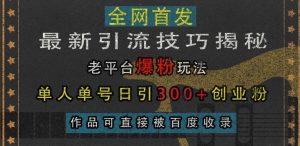 最新引流技巧揭秘,老平台爆粉玩法,单人单号日引300+创业粉,作品可直接被百度收录-宝藏屋创业网
