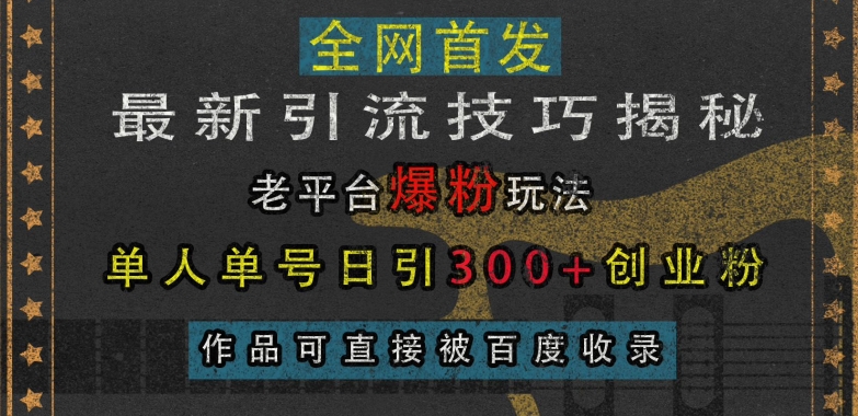 最新引流技巧揭秘，老平台爆粉玩法，单人单号日引300+创业粉，作品可直接被百度收录-宝藏屋创业网