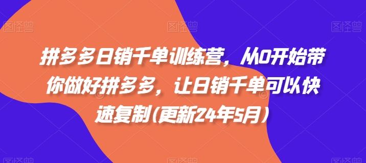 拼多多日销千单训练营，从0开始带你做好拼多多，让日销千单可以快速复制(更新24年11月)-宝藏屋创业网