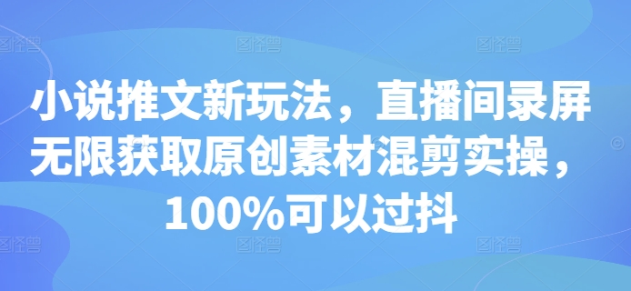 小说推文新玩法，直播间录屏无限获取原创素材混剪实操，100%可以过抖-宝藏屋创业网
