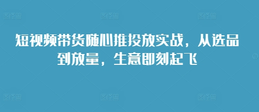短视频带货随心推投放实战，从选品到放量，生意即刻起飞-宝藏屋创业网