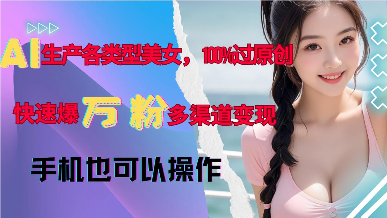 AI生产各类型美女，100%过原创，快速爆万粉，多渠道变现，新手可做-宝藏屋创业网