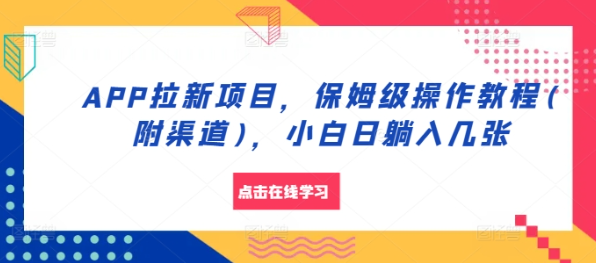 APP拉新项目，保姆级操作教程(附渠道)，小白日躺入几张【揭秘】-宝藏屋创业网
