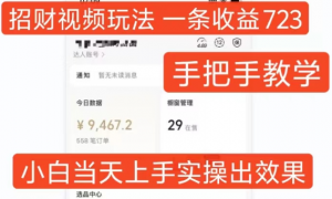 招财视频玩法,一条视频收益723,手把手教学,小白当天可上手-宝藏屋创业网
