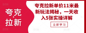 夸克拉新单价11米最新玩法揭秘,一天收入5张实操详解-宝藏屋创业网