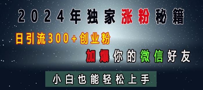 2024年独家涨粉秘籍，日引流300+创业粉，加爆你的微信好友，小白也能轻松上手-宝藏屋创业网