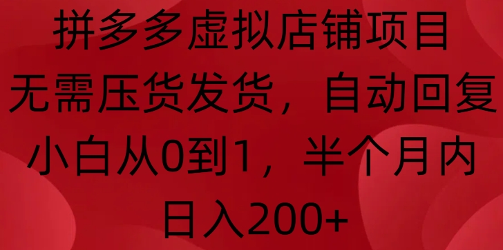 拼多多虚拟店铺项目，无需压货发货，自动回复，小白从0到1，半个月内日入200+【揭秘】-宝藏屋创业网