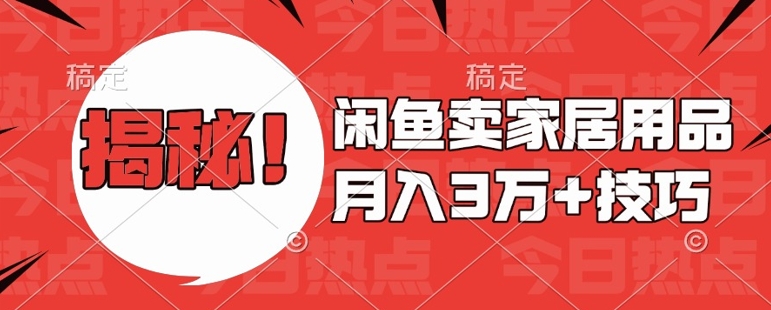 闲鱼卖家居用品月入过W+最新技巧闲鱼最新零基础教学，新手当天上手【揭秘】-宝藏屋创业网