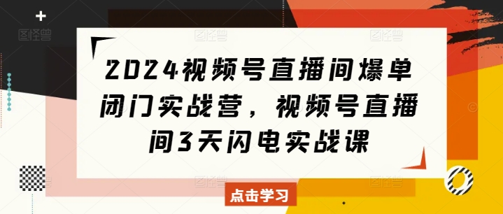 2024视频号直播间爆单闭门实战营,视频号直播间3天闪电实战课-宝藏屋创业网
