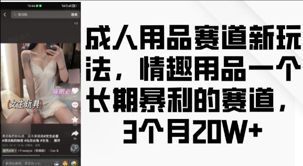 成人用品赛道新玩法，情趣用品一个长期暴利的赛道，3个月收益20个【揭秘】-宝藏屋创业网