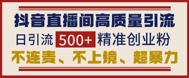 抖音直播间引流创业粉，无需连麦、不用上镜、超暴力，日引流500+高质量精准创业粉-宝藏屋创业网
