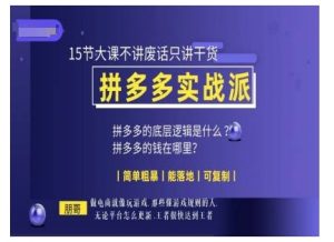 朋哥电商(拼多多实战派),15节大课不讲废话只讲干货,简单粗暴 能落地 可复制-宝藏屋创业网
