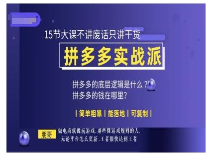 朋哥电商(拼多多实战派)，15节大课不讲废话只讲干货，简单粗暴 能落地 可复制-宝藏屋创业网