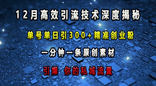 最新高效引流技术深度揭秘 ，单号单日引300+精准创业粉，一分钟一条原创素材，引爆你的私域流量-宝藏屋创业网