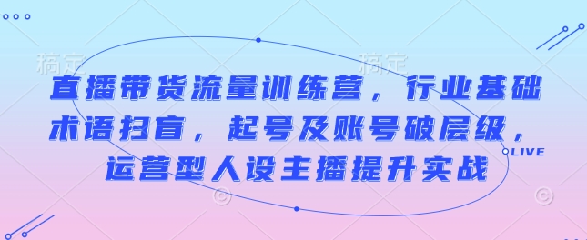 直播带货流量训练营，行业基础术语扫盲，起号及账号破层级，运营型人设主播提升实战-宝藏屋创业网