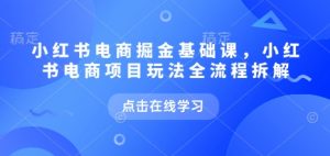 小红书电商掘金课,小红书电商项目玩法全流程拆解-宝藏屋创业网