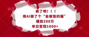 疯了吧!用AI做了个“会做饭的猫”,播放200万,单日变现1k-宝藏屋创业网