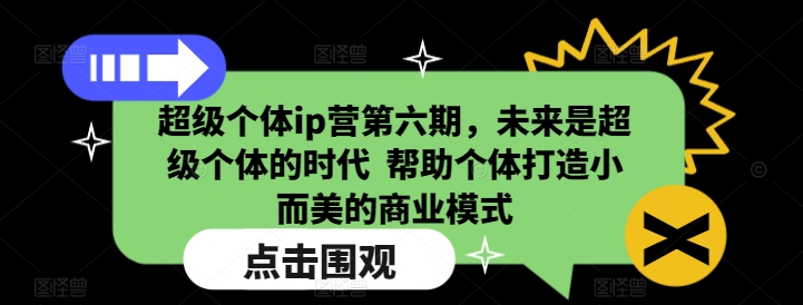 超级个体ip营第六期,未来是超级个体的时代  帮助个体打造小而美的商业模式-宝藏屋创业网