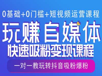 0基础+0门槛+短视频运营课程，玩赚自媒体快速吸粉变现课程，一对一教玩转抖音吸粉爆粉-宝藏屋创业网
