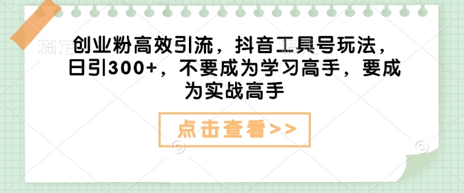 创业粉高效引流，抖音工具号玩法，日引300+，不要成为学习高手，要成为实战高手-宝藏屋创业网