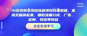 AI短视频变现训练营项目合集教程,直接无脑搞起来,赚取流量分成、广告、定制、收徒等收益-宝藏屋创业网