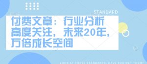 付费文章:行业分析 高度关注,未来20年,万倍成长空间-宝藏屋创业网