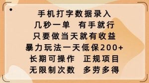 手机打字数据录入,几秒一单,有手就行,只要做当天就有收益,暴力玩法一天低保2张-宝藏屋创业网
