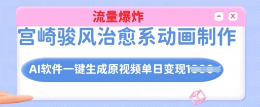 宫崎骏风治愈系动画制作，AI软件一键生成原创视频流量爆炸，单日变现多张，详细实操流程-宝藏屋创业网