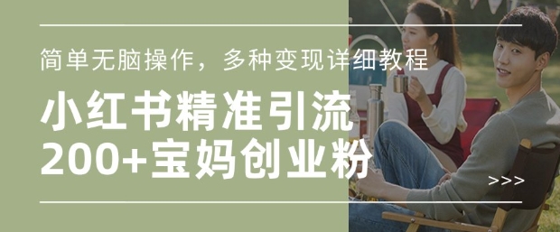 小红书混剪日引200+宝妈创业粉，简单无脑操作，多种变现详细教程-宝藏屋创业网