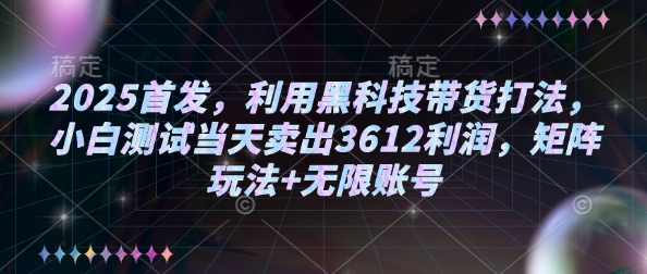 2025首发，利用黑科技带货打法，小白测试当天卖出3612利润，矩阵玩法+无限账号【揭秘】-宝藏屋创业网