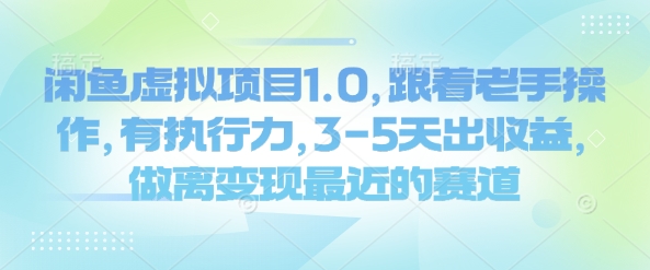 闲鱼虚拟项目1.0，跟着老手操作，有执行力，3-5天出收益，做离变现最近的赛道-宝藏屋创业网