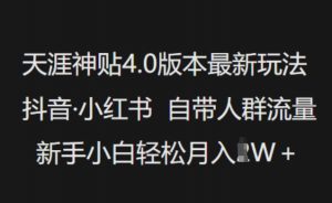 天涯神贴4.0版本最新玩法,抖音·小红书自带人群流量,新手小白轻松月入过W-宝藏屋创业网