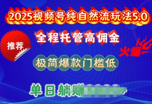 2025视频号纯自然流玩法5.0，全程托管高佣金，极简爆款门槛低，单日收益多张【揭秘】-宝藏屋创业网