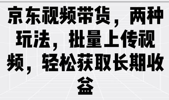 京东视频带货，两种玩法，批量上传视频，轻松获取长期收益-宝藏屋创业网